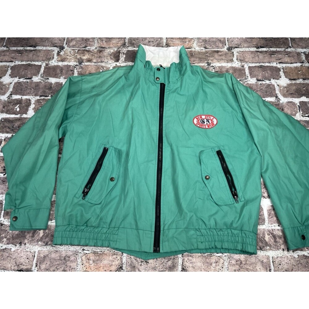 Vtg 80s NYC Green Lightweight Track Jacket Men L XL New Style GN Sports Wear Zip